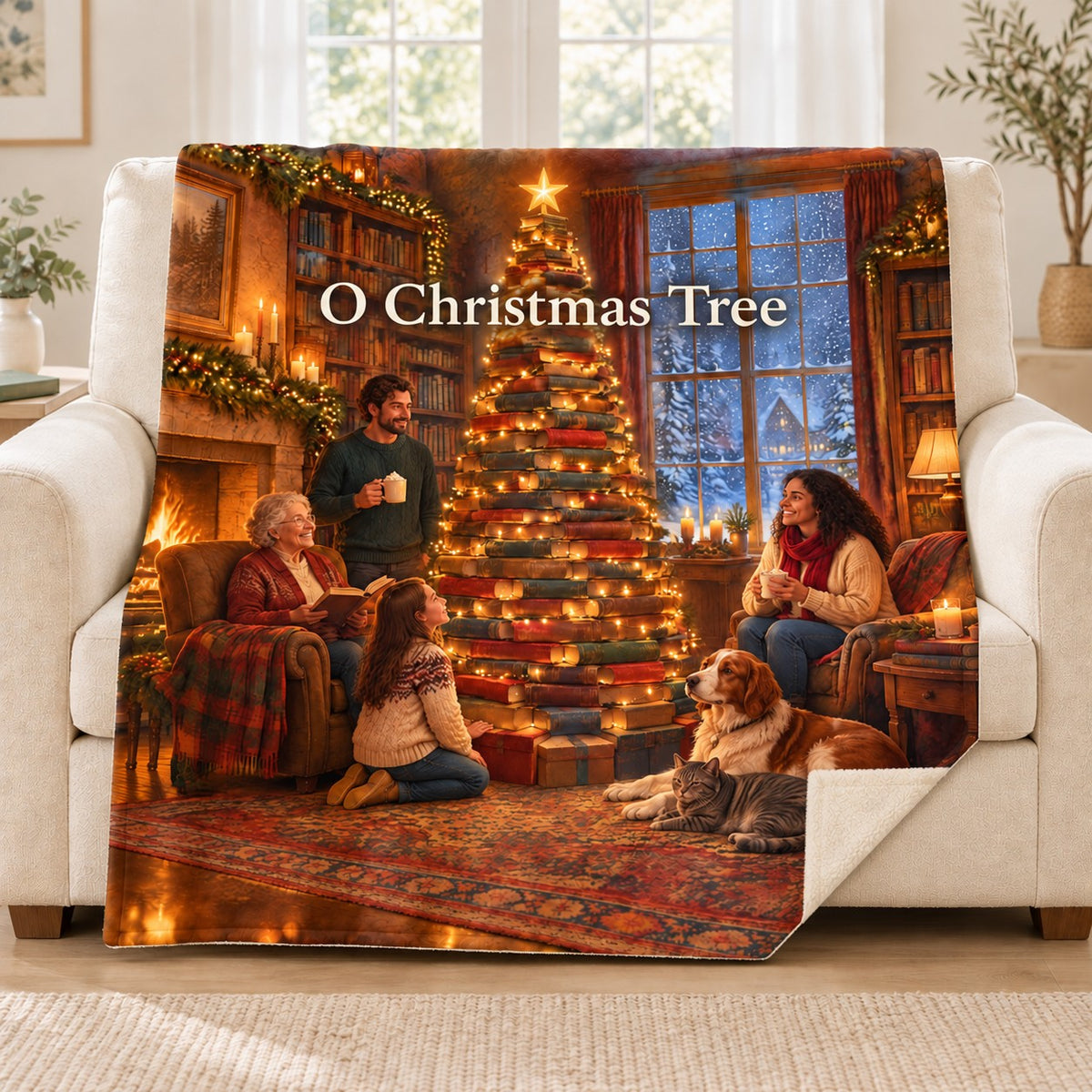 O Christmas Tree blanket, on a sofa