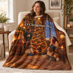 O Christmas Tree blanket, wrapped around a reader