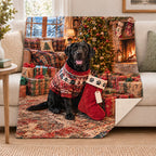 Labrador Christmas blanket, on a sofa