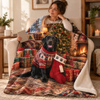 Labrador Christmas blanket, wrapped around a reader