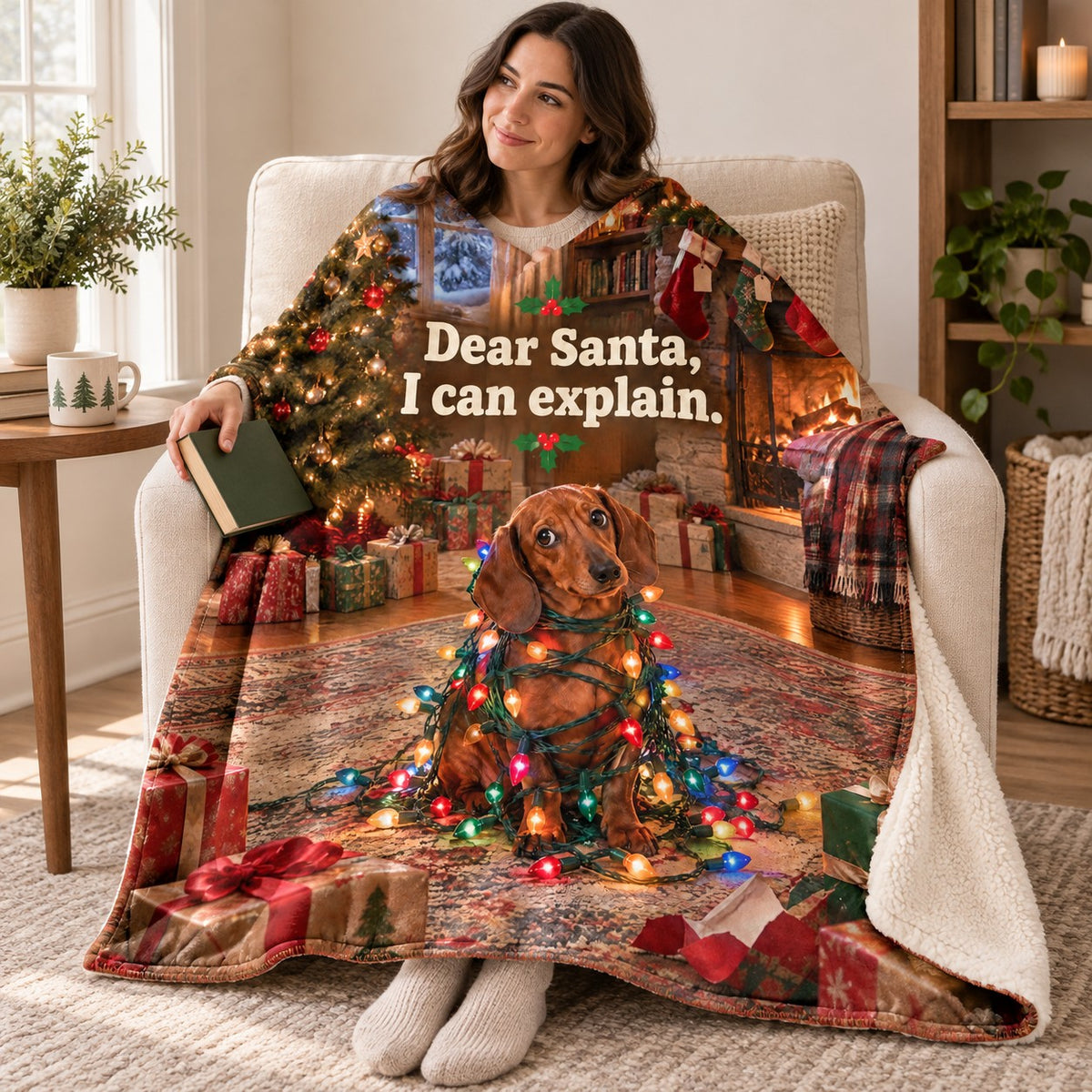 Dear Santa, I can explain. blanket, wrapped around a reader
