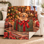 Golden Gift blanket, on a sofa