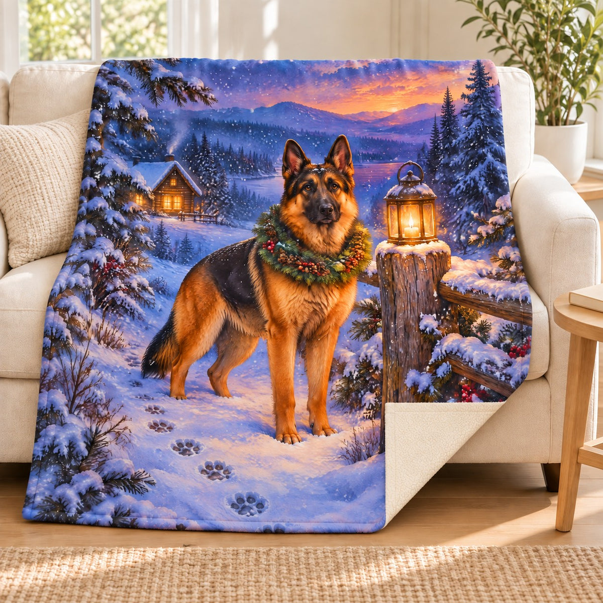 Shepherd at Dusk blanket, on a sofa