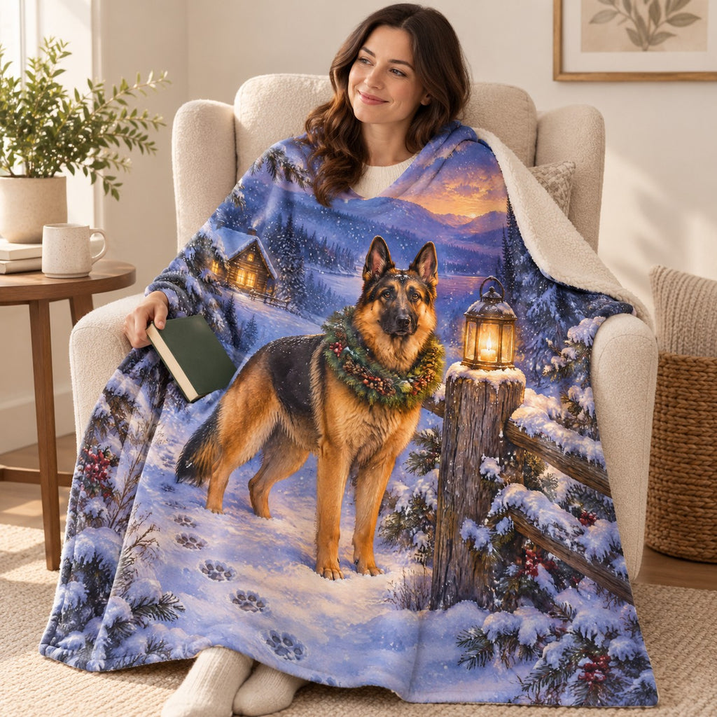 Shepherd at Dusk blanket, wrapped around a reader
