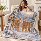 Snowfall Deer blanket, wrapped around a reader