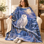 Moonlit Snowy Owl blanket, wrapped around a reader