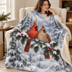 Holly Cardinals blanket, wrapped around a reader