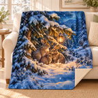 Lantern Rabbits blanket, on a sofa