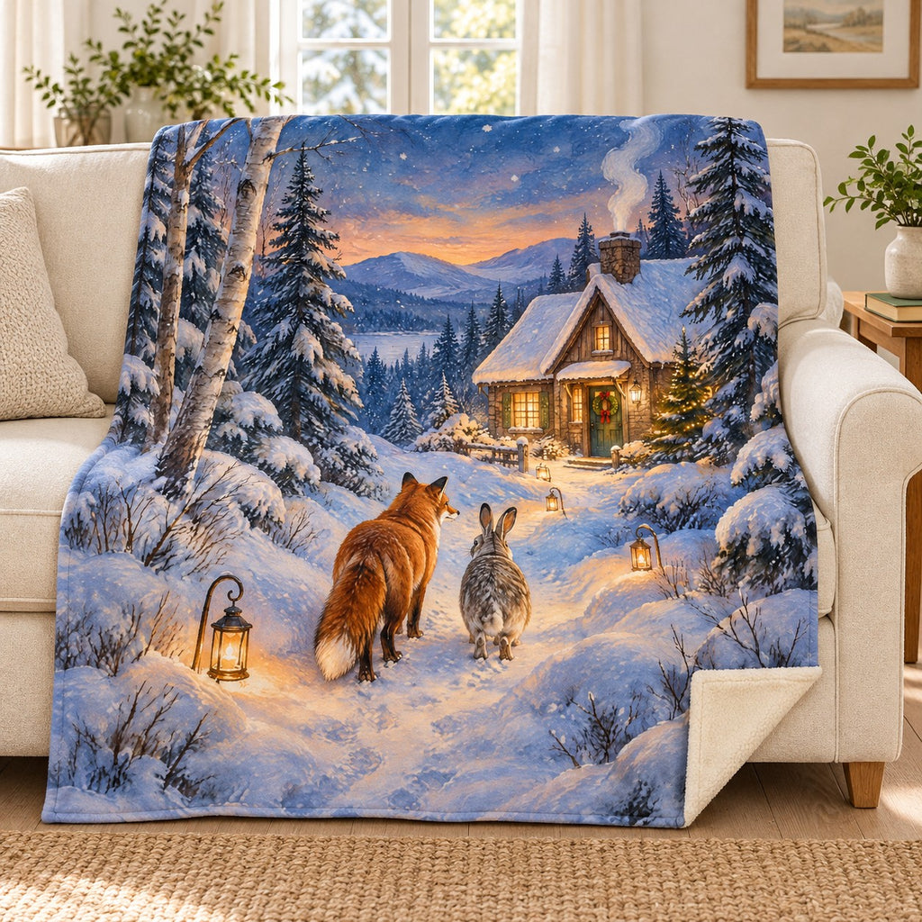 Cottage Lantern Path blanket, on a sofa