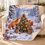 Woodland Christmas Tree blanket, on a sofa