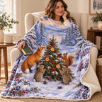 Woodland Christmas Tree blanket, wrapped around a reader