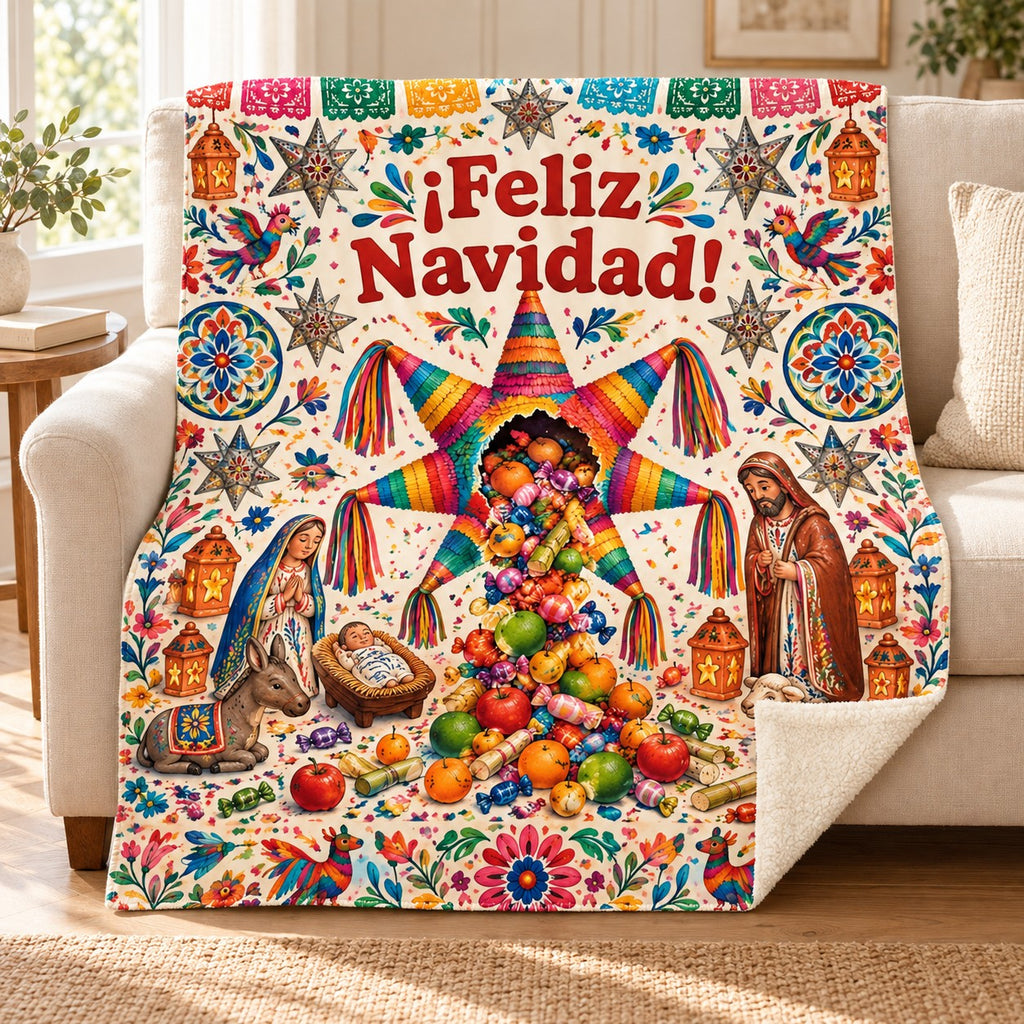 ¡Feliz Navidad! blanket, on a sofa