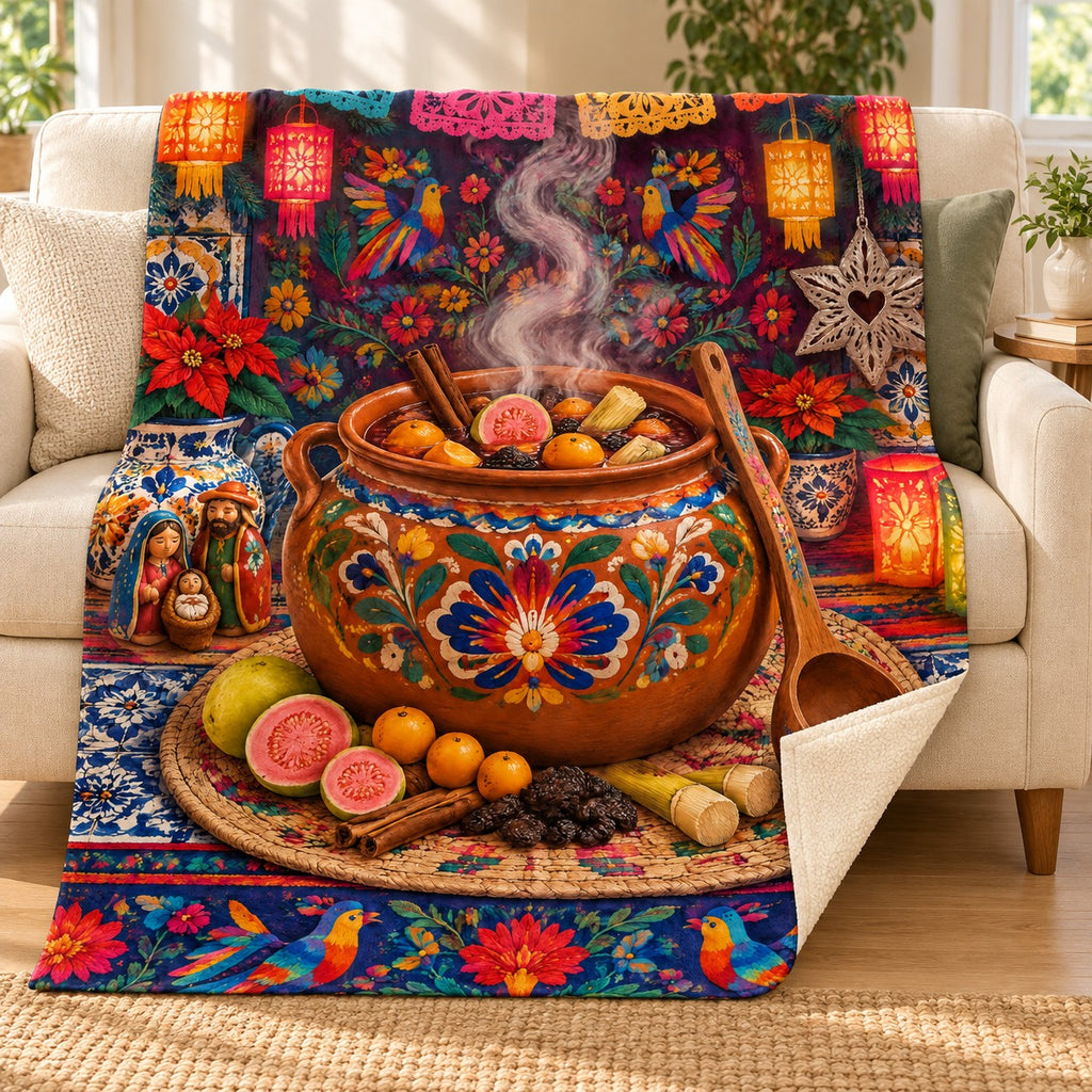 Ponche Navideño blanket, on a sofa