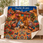 Noche de paz blanket, on a sofa