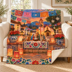Farolito Plaza blanket, on a sofa