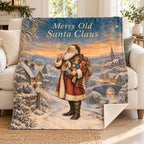 Merry Old Santa Claus blanket, on a sofa