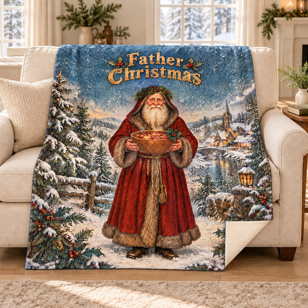 Father Christmas blanket, on a sofa