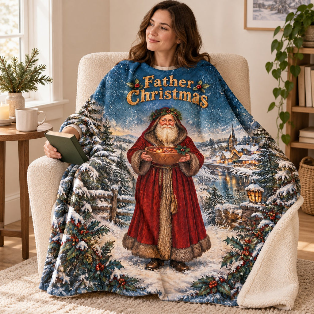 Father Christmas blanket, wrapped around a reader