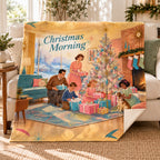 Christmas Morning blanket, on a sofa