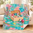 Vintage Ornament Box blanket, on a sofa