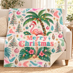 Merry Christmas blanket, on a sofa