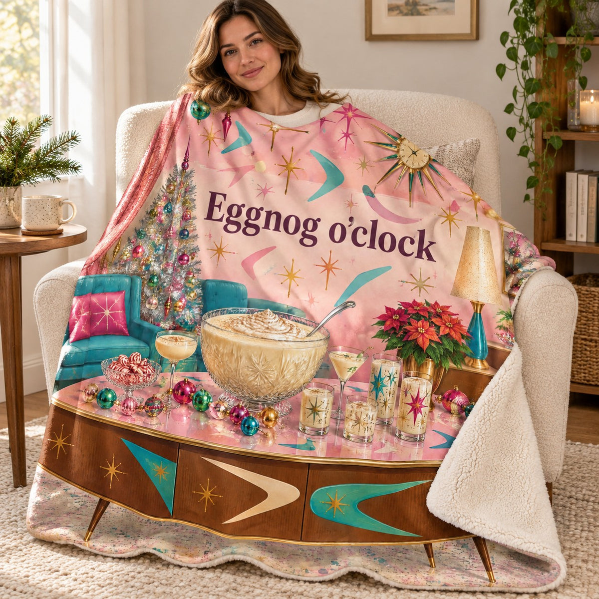 Eggnog o'clock blanket, wrapped around a reader