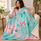 Geometric Christmas blanket, wrapped around a reader
