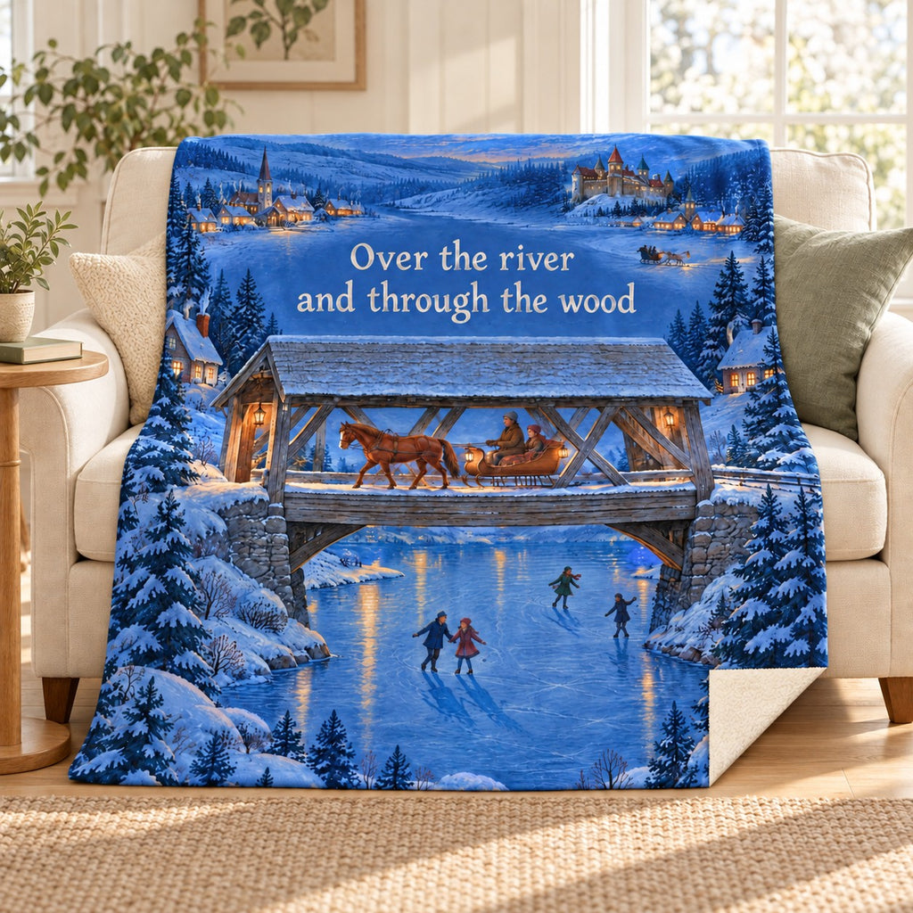 Covered Bridge Sleigh blanket, on a sofa