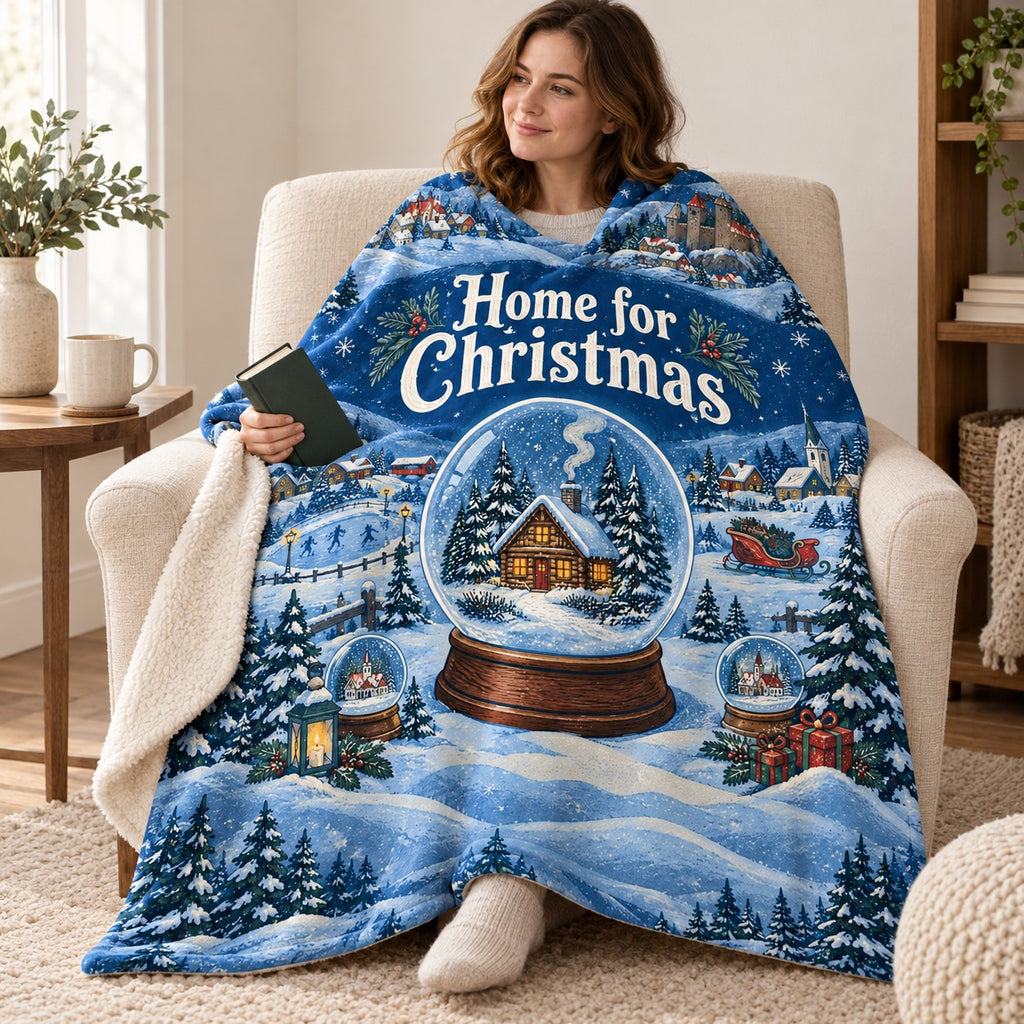 Home for Christmas blanket, wrapped around a reader
