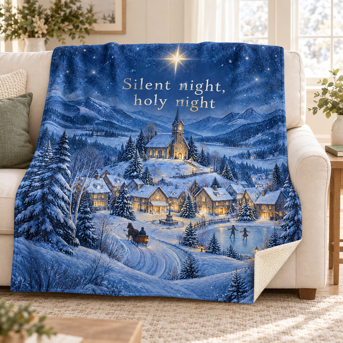 Silent night, holy night blanket, on a sofa