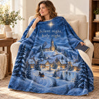 Silent night, holy night blanket, wrapped around a reader
