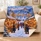 Christmas Market blanket, on a sofa