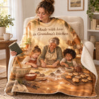 Made with love in Grandma's kitchen blanket, wrapped around a reader