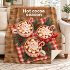 Hot cocoa season blanket, on a sofa