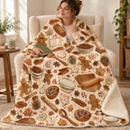 Gingerbread Cookie Pattern blanket, wrapped around a reader