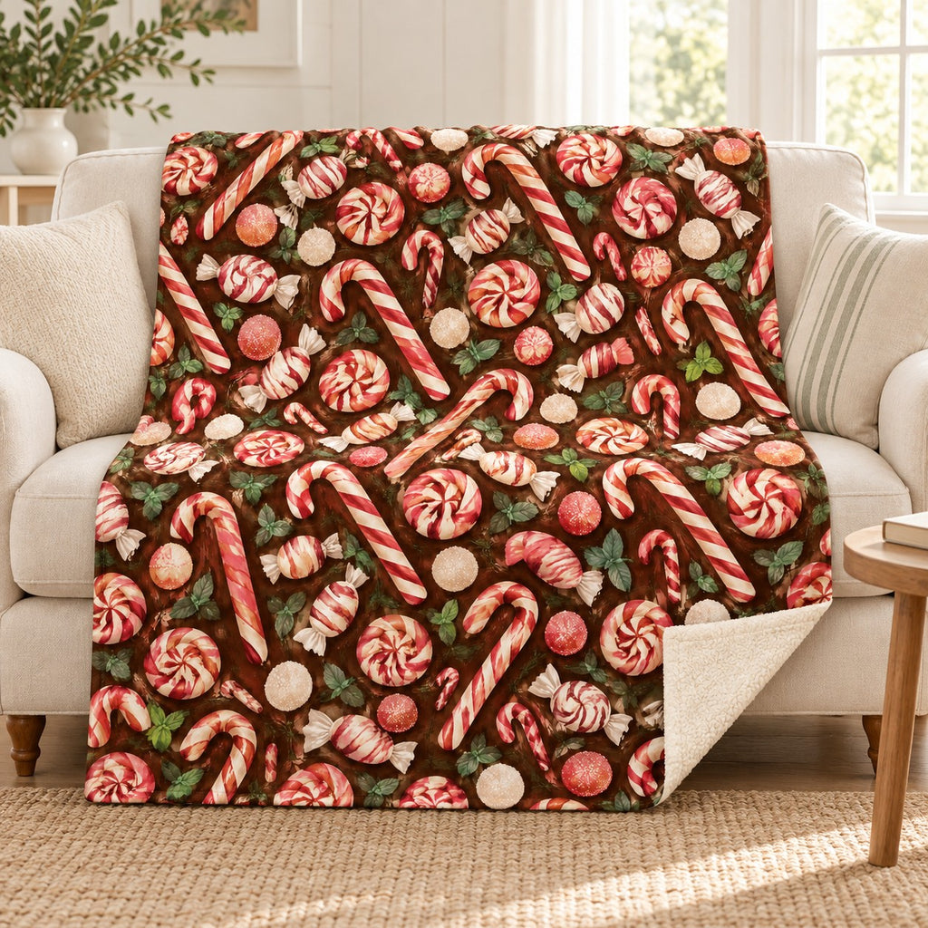 Peppermint Swirls blanket, on a sofa