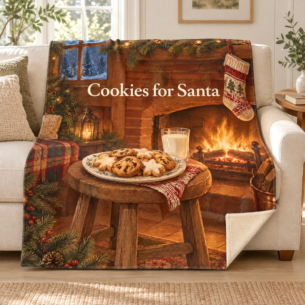 Cookies for Santa blanket, on a sofa
