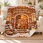 Home sweet gingerbread home blanket, on a sofa