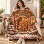 Home sweet gingerbread home blanket, wrapped around a reader