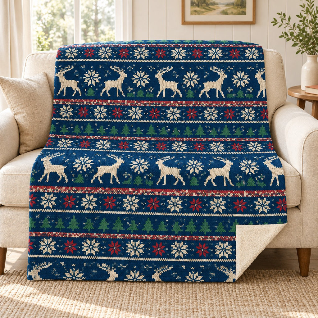 Nordic Winter Knit blanket, on a sofa