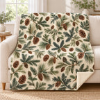Cream Pinecones blanket, on a sofa