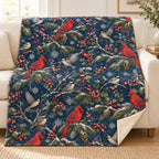 Winter Bird Toile blanket, on a sofa