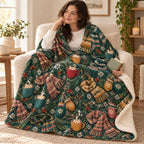 Mittens and Cocoa blanket, wrapped around a reader
