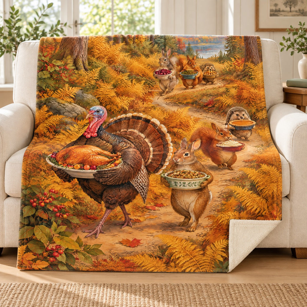 Potluck Procession blanket, on a sofa