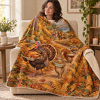 Potluck Procession blanket, wrapped around a reader