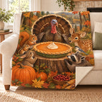 The Great Pumpkin Pie blanket, on a sofa