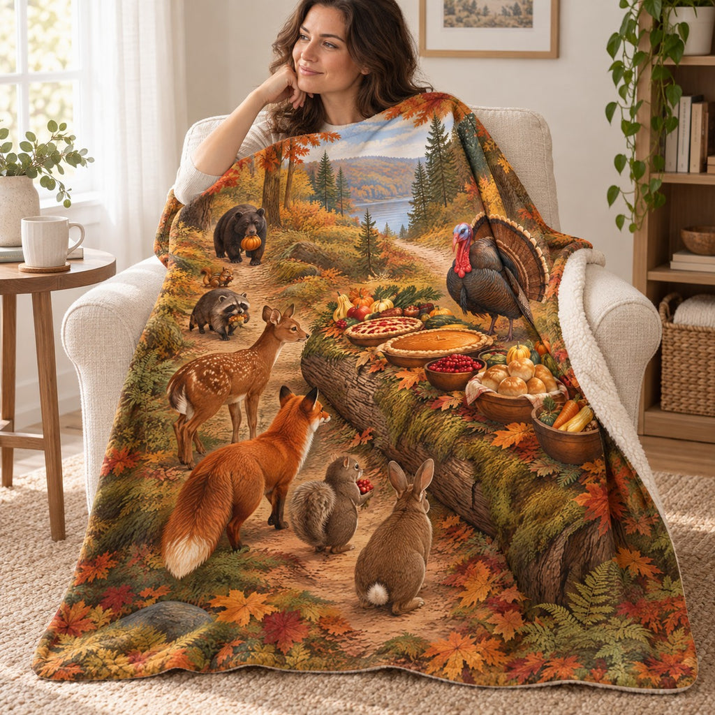 Fallen-Log Buffet blanket, wrapped around a reader