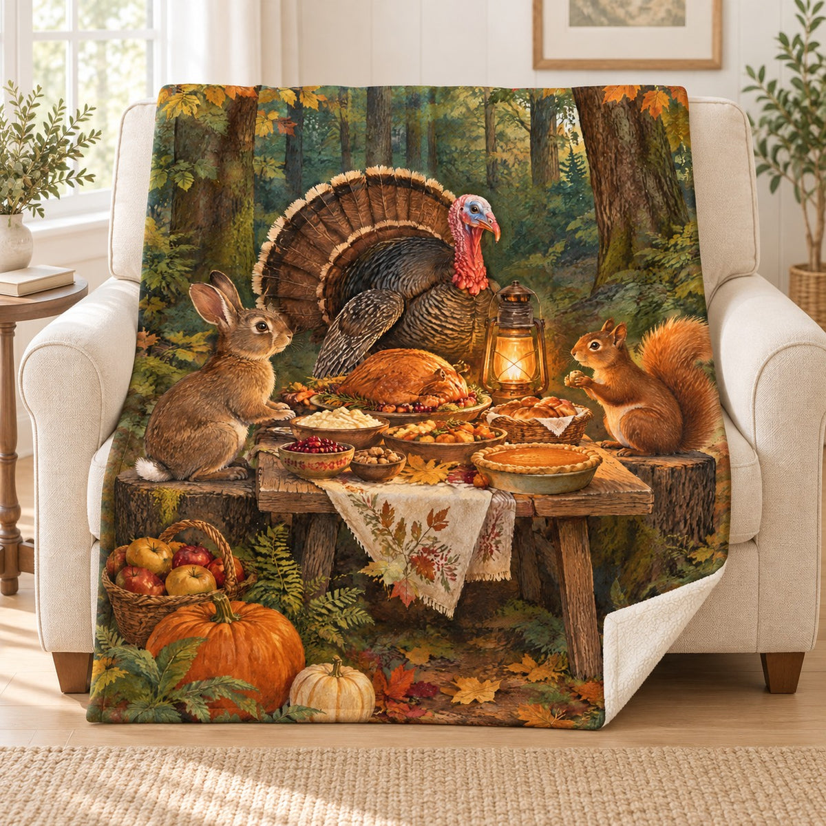 Amber Lantern Potluck blanket, on a sofa