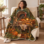 Amber Lantern Potluck blanket, wrapped around a reader