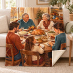 Three Generations blanket, on a sofa